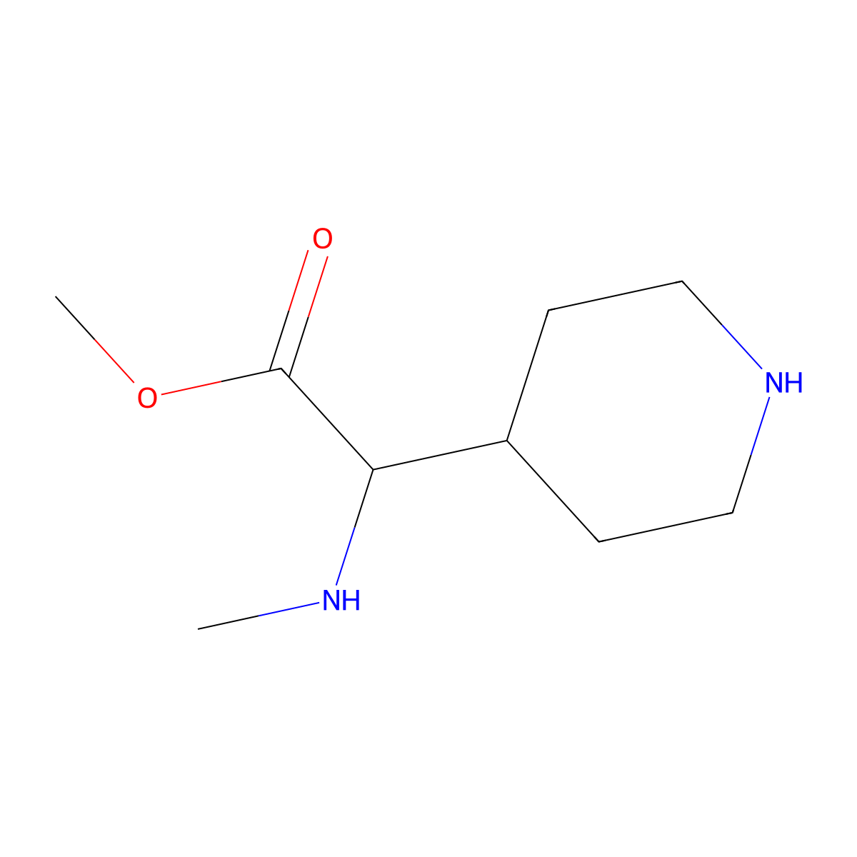 Methyl 2-(methylamino)-2-(piperidin-4-yl)acetate molecular structure, CAS 2580180-65-8
