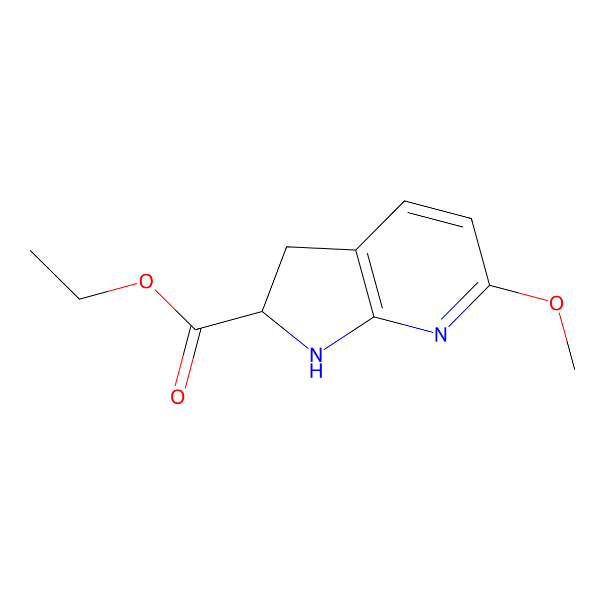 ethyl 6-methoxy-1H,2H,3H-pyrrolo[2,3-b]pyridine-2-carboxylate molecular structure, CAS 2580180-77-2