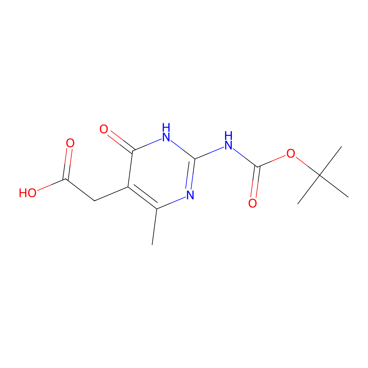 2-(2-{[(Tert-butoxy)carbonyl]amino}-4-methyl-6-oxo-1,6-dihydropyrimidin-5-yl)acetic acid molecular structure, CAS 2580180-91-0