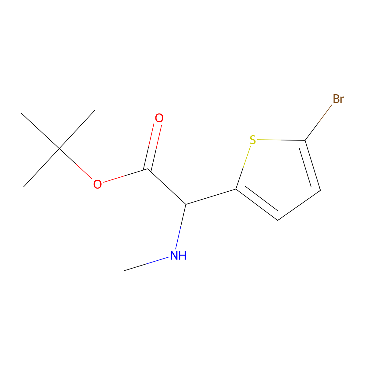 Tert-butyl 2-(5-bromothiophen-2-yl)-2-(methylamino)acetate molecular structure, CAS 2580180-95-4