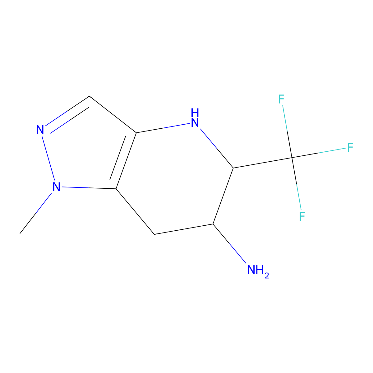 1-methyl-5-(trifluoromethyl)-1H,4H,5H,6H,7H-pyrazolo[4,3-b]pyridin-6-amine molecular structure, CAS 2580181-03-7