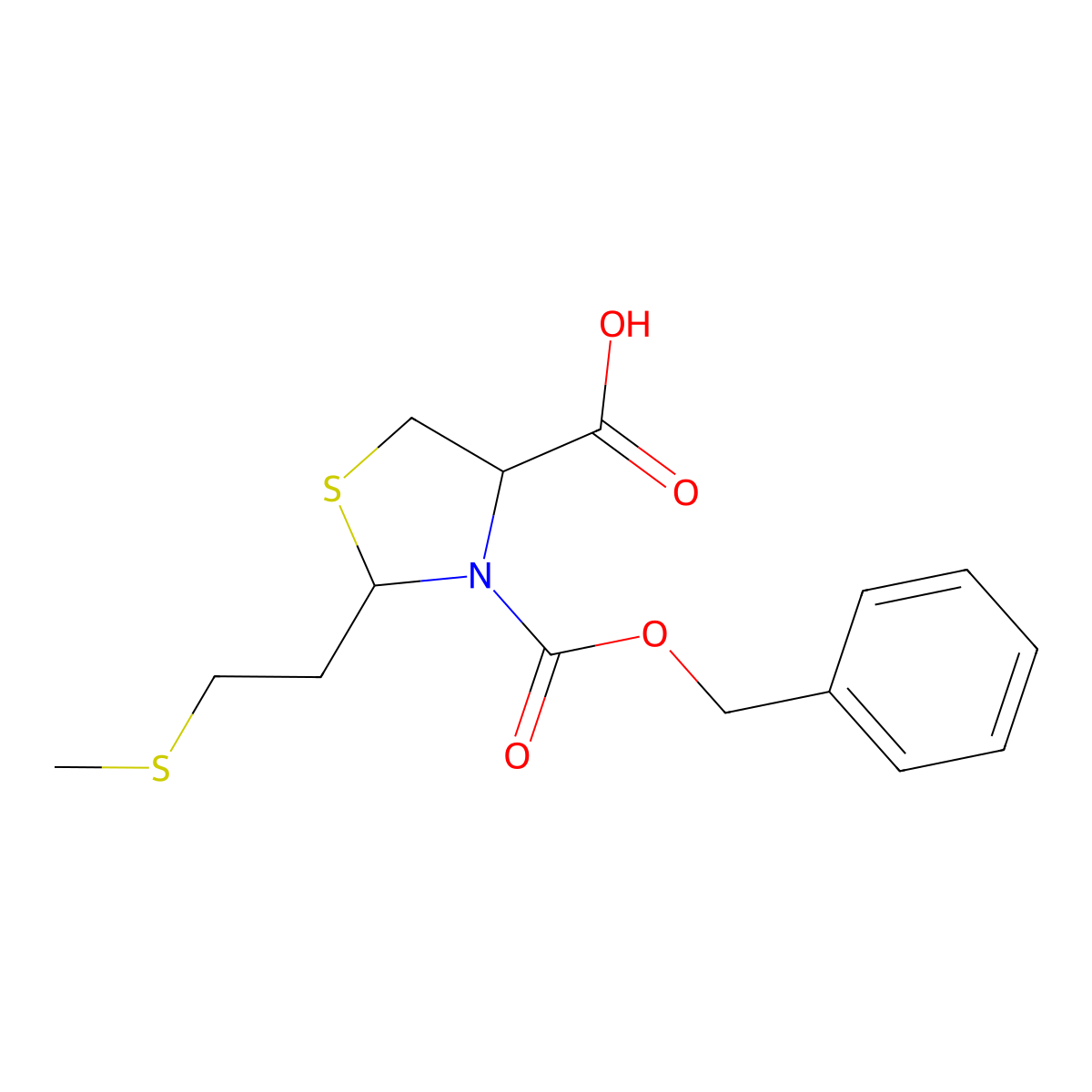 3-[(Benzyloxy)carbonyl]-2-[2-(methylsulfanyl)ethyl]-1,3-thiazolidine-4-carboxylic acid molecular structure, CAS 2580181-27-5