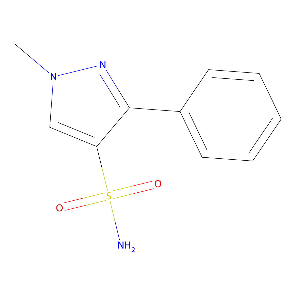 1-methyl-3-phenyl-1H-pyrazole-4-sulfonamide molecular structure, CAS 2580181-28-6