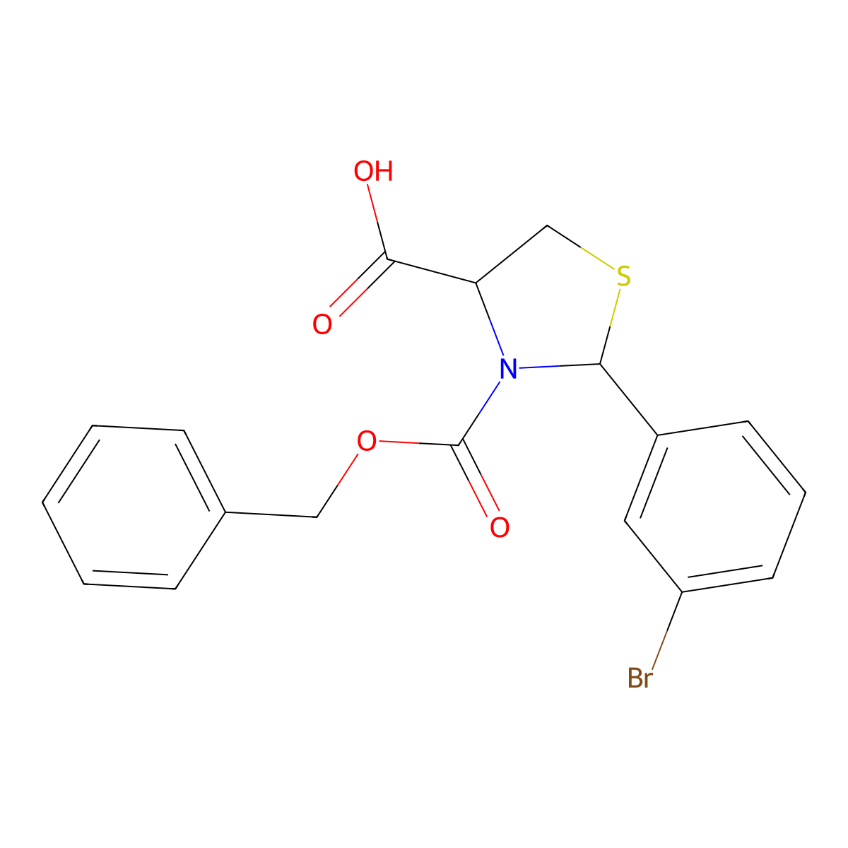 3-[(Benzyloxy)carbonyl]-2-(3-bromophenyl)-1,3-thiazolidine-4-carboxylic acid molecular structure, CAS 2580181-29-7
