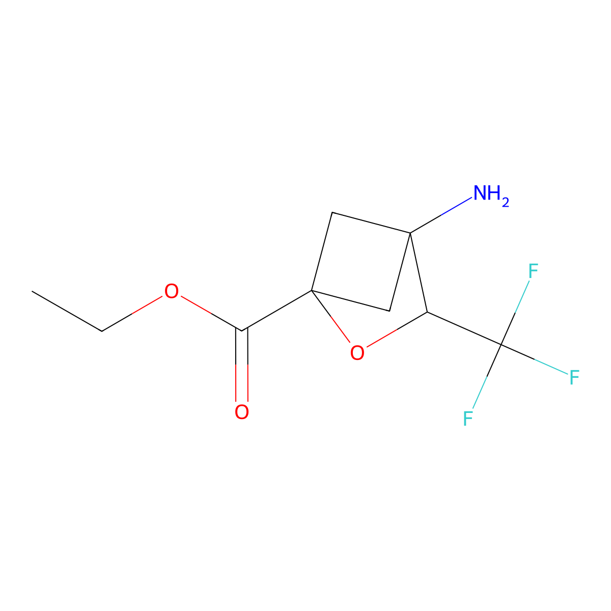 Ethyl 4-amino-3-(trifluoromethyl)-2-oxabicyclo[2.1.1]hexane-1-carboxylate molecular structure, CAS 2580181-45-7