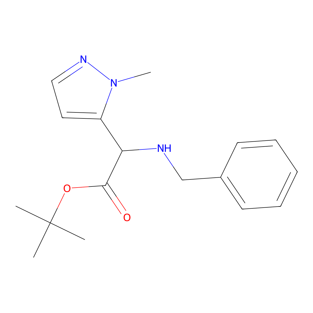 tert-butyl 2-(benzylamino)-2-(1-methyl-1H-pyrazol-5-yl)acetate molecular structure, CAS 2580181-70-8