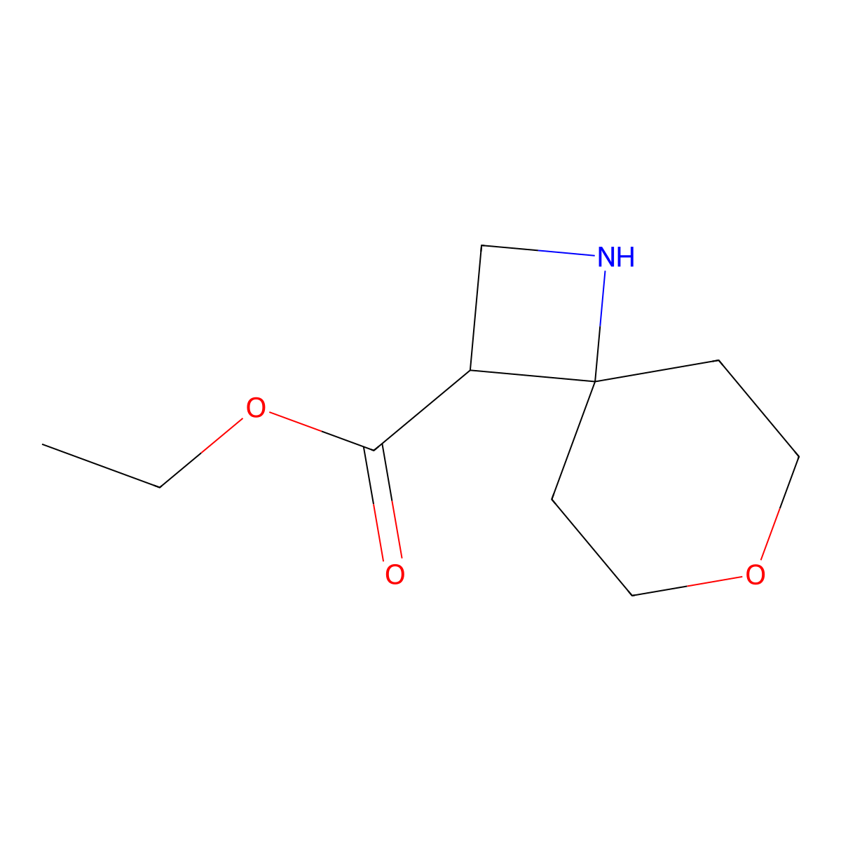Ethyl 7-oxa-1-azaspiro[3.5]nonane-3-carboxylate molecular structure, CAS 2580181-75-3