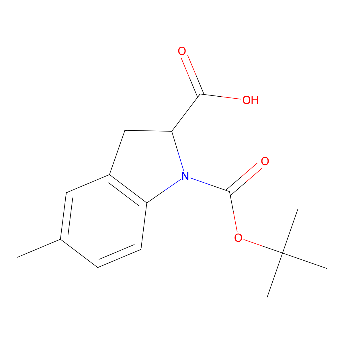 1-[(tert-butoxy)carbonyl]-5-methyl-2,3-dihydro-1H-indole-2-carboxylic acid molecular structure, CAS 2580181-80-0