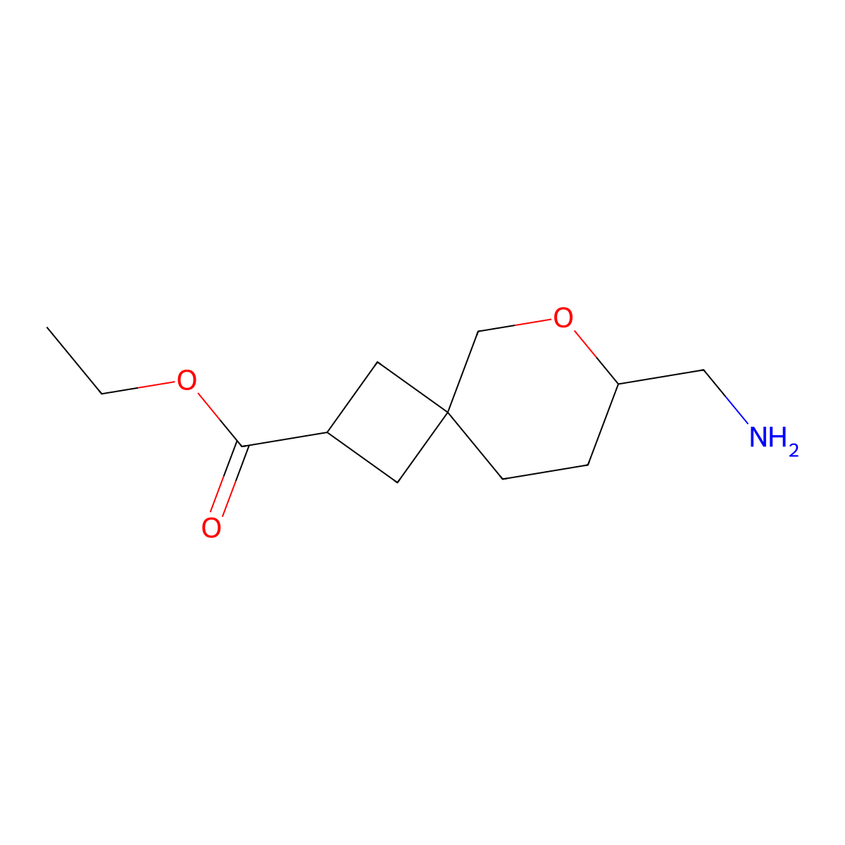 Ethyl 7-(aminomethyl)-6-oxaspiro[3.5]nonane-2-carboxylate molecular structure, CAS 2580181-94-6