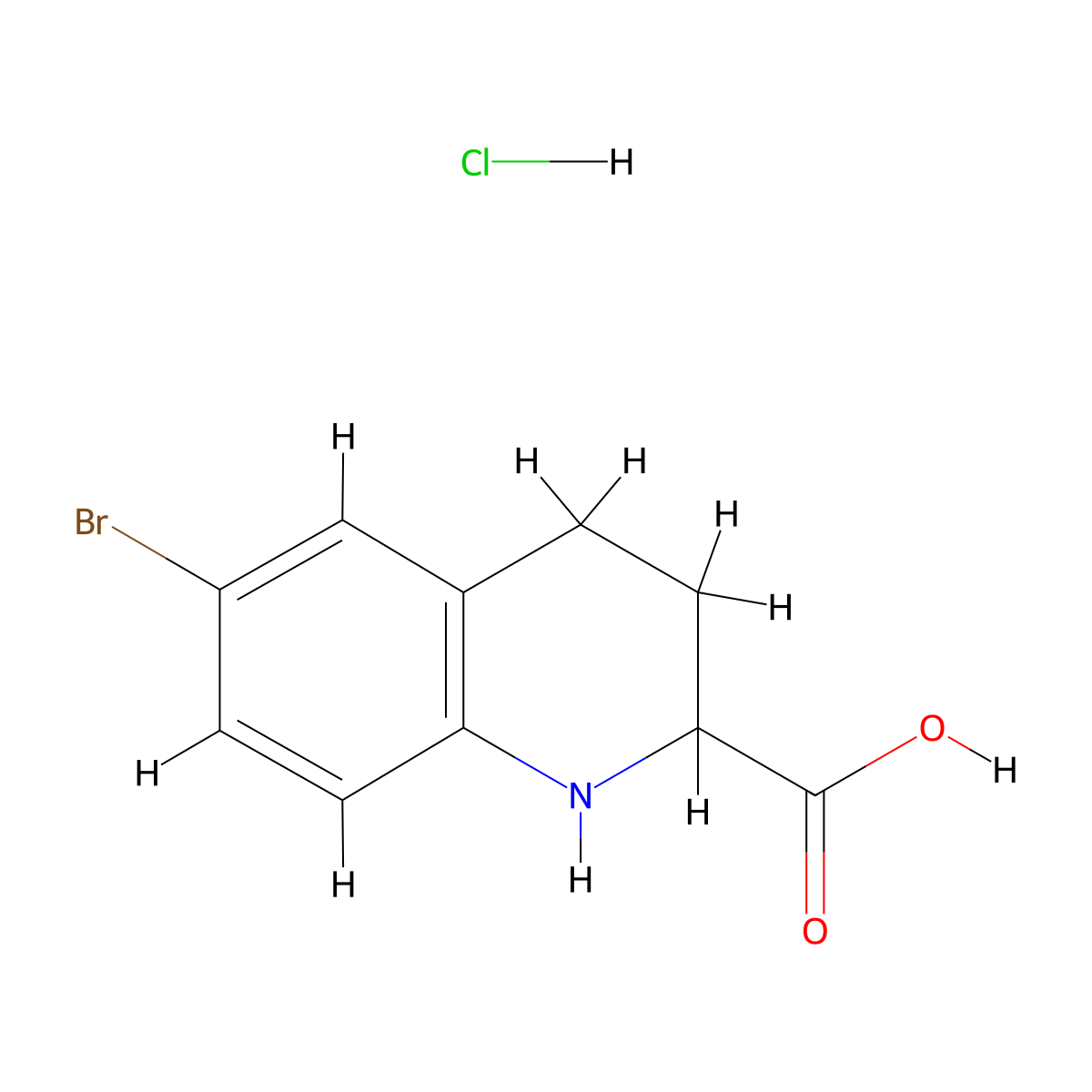 6-Bromo-1,2,3,4-tetrahydroquinoline-2-carboxylic acid;hydrochloride molecular structure, CAS 2580182-02-9