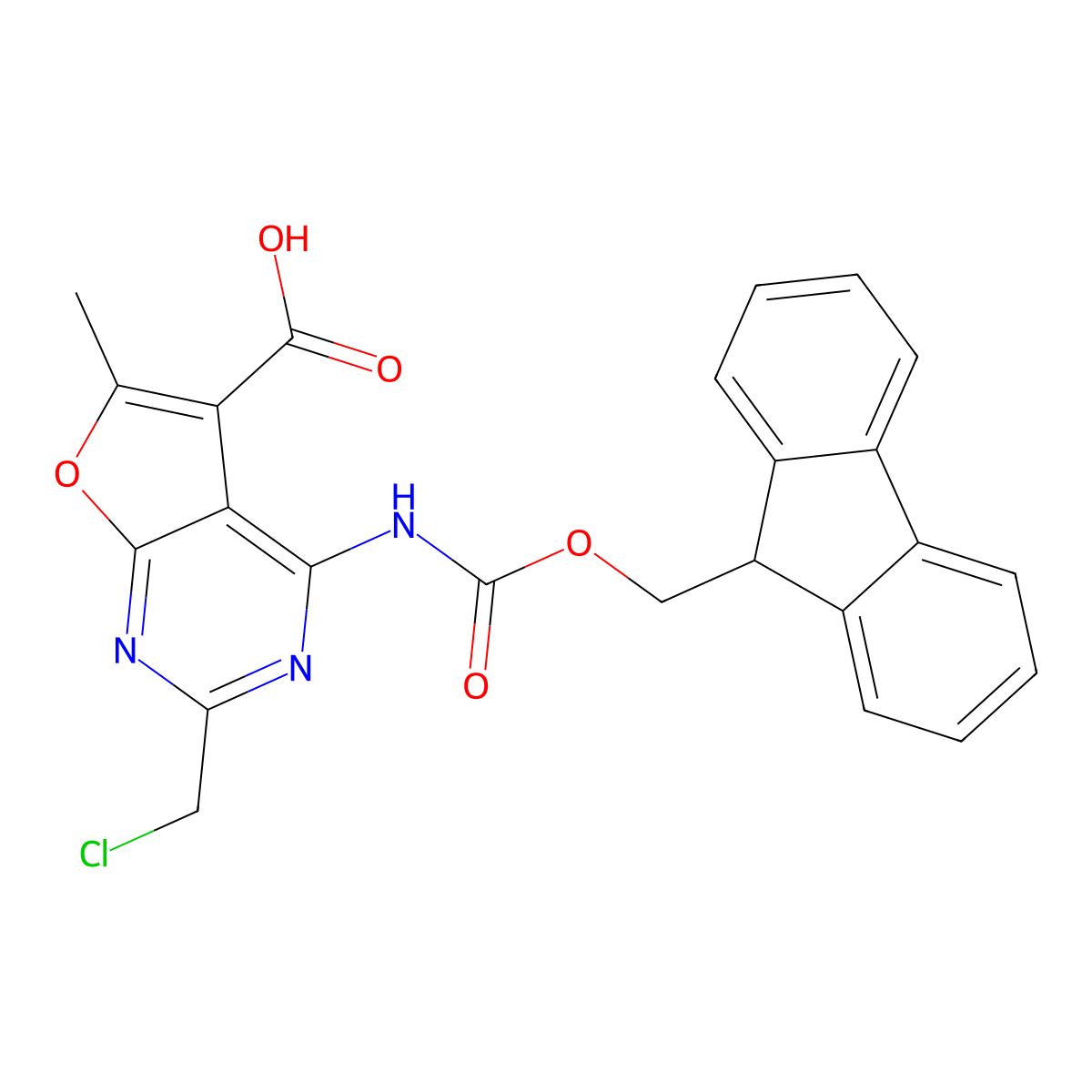 2-(chloromethyl)-4-({[(9H-fluoren-9-yl)methoxy]carbonyl}amino)-6-methylfuro[2,3-d]pyrimidine-5-carboxylic acid molecular structure, CAS 2580182-07-4