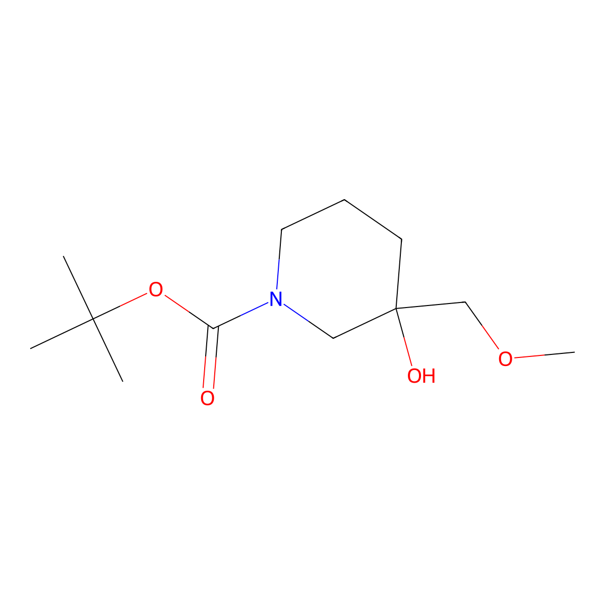 Tert-butyl 3-hydroxy-3-(methoxymethyl)piperidine-1-carboxylate molecular structure, CAS 2580182-28-9