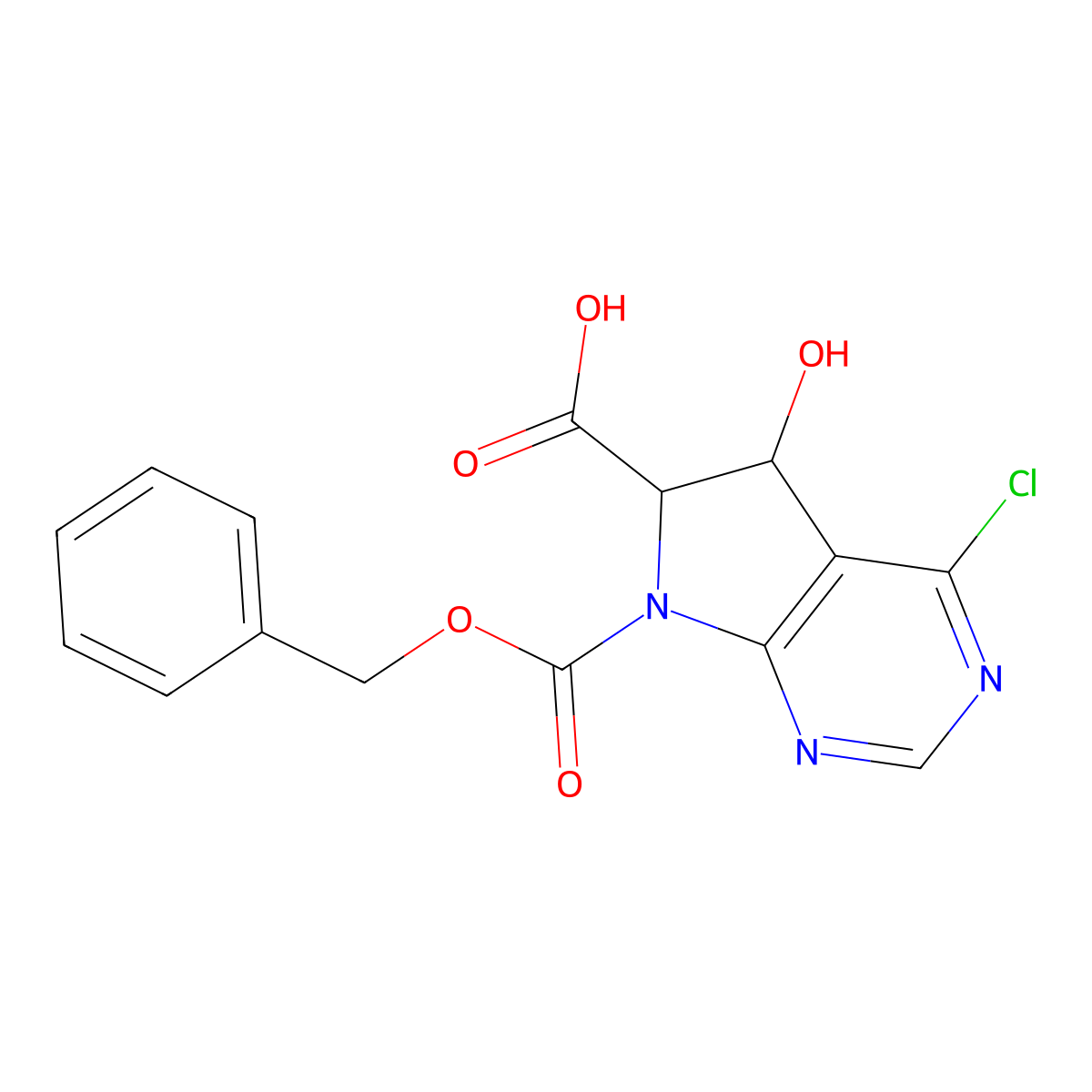 7-[(benzyloxy)carbonyl]-4-chloro-5-hydroxy-5H,6H,7H-pyrrolo[2,3-d]pyrimidine-6-carboxylic acid molecular structure, CAS 2580182-32-5