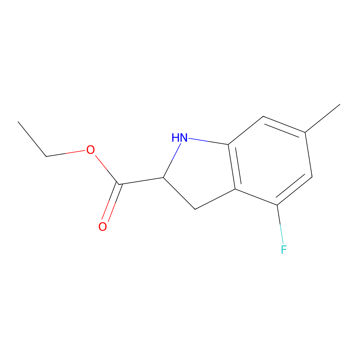 ethyl 4-fluoro-6-methyl-2,3-dihydro-1H-indole-2-carboxylate molecular structure, CAS 2580182-43-8