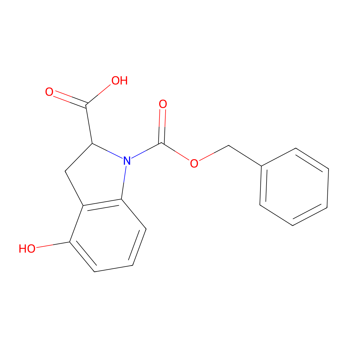 1-[(benzyloxy)carbonyl]-4-hydroxy-2,3-dihydro-1H-indole-2-carboxylic acid molecular structure, CAS 2580182-49-4