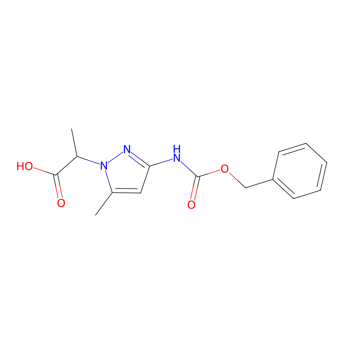 2-(3-{[(benzyloxy)carbonyl]amino}-5-methyl-1H-pyrazol-1-yl)propanoic acid molecular structure, CAS 2580182-52-9