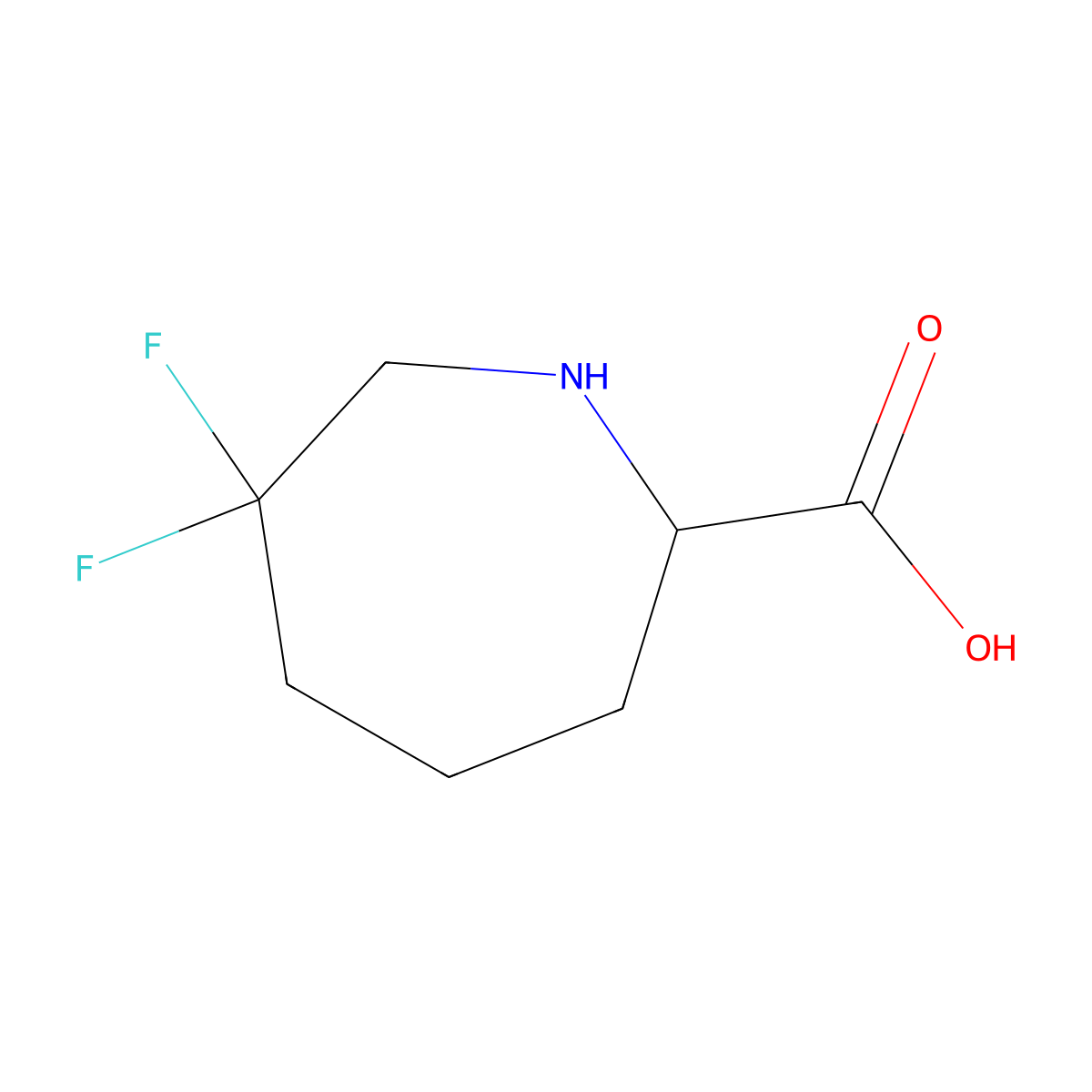 6,6-Difluoroazepane-2-carboxylic acid molecular structure, CAS 2580182-62-1