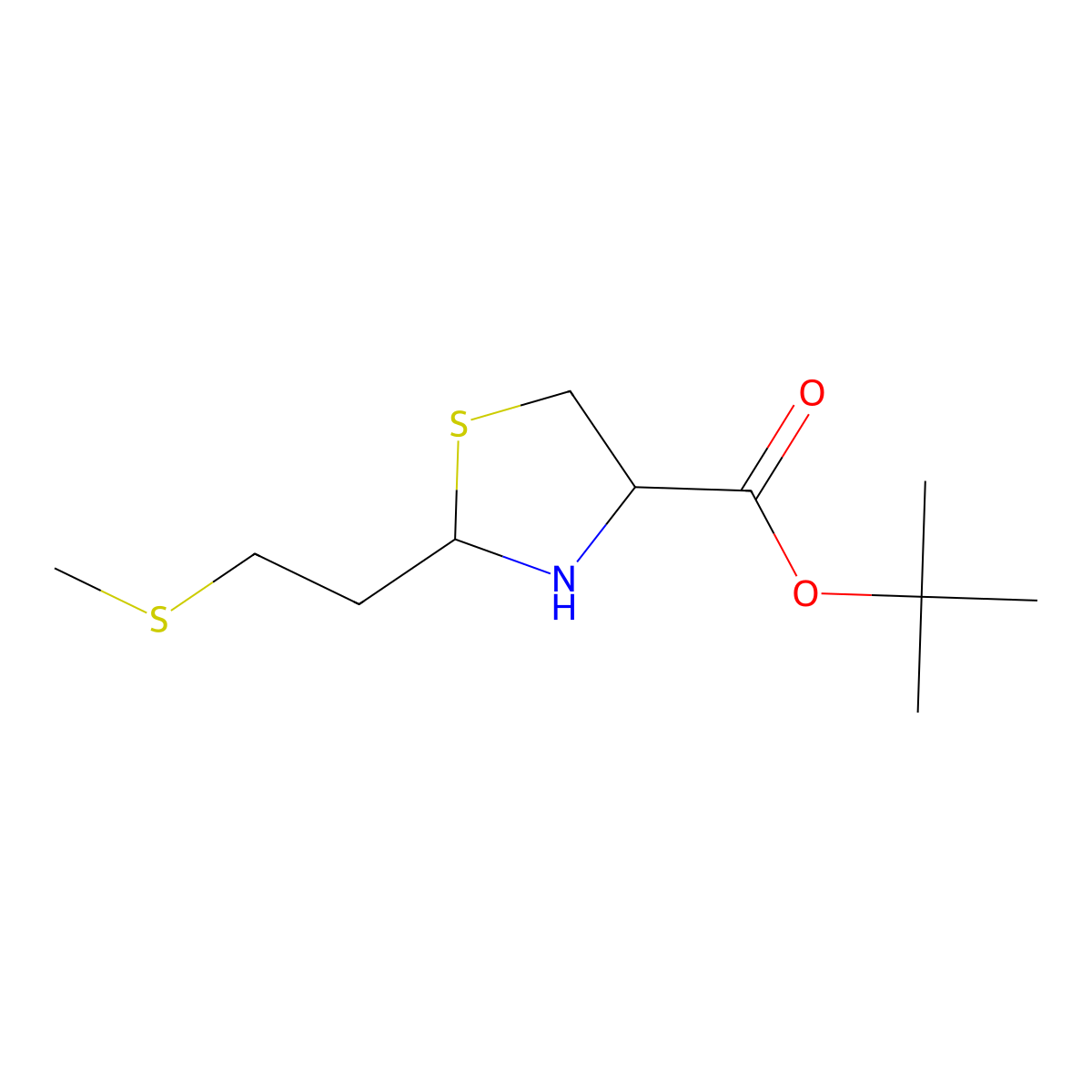 Tert-butyl 2-[2-(methylsulfanyl)ethyl]-1,3-thiazolidine-4-carboxylate molecular structure, CAS 2580183-03-3