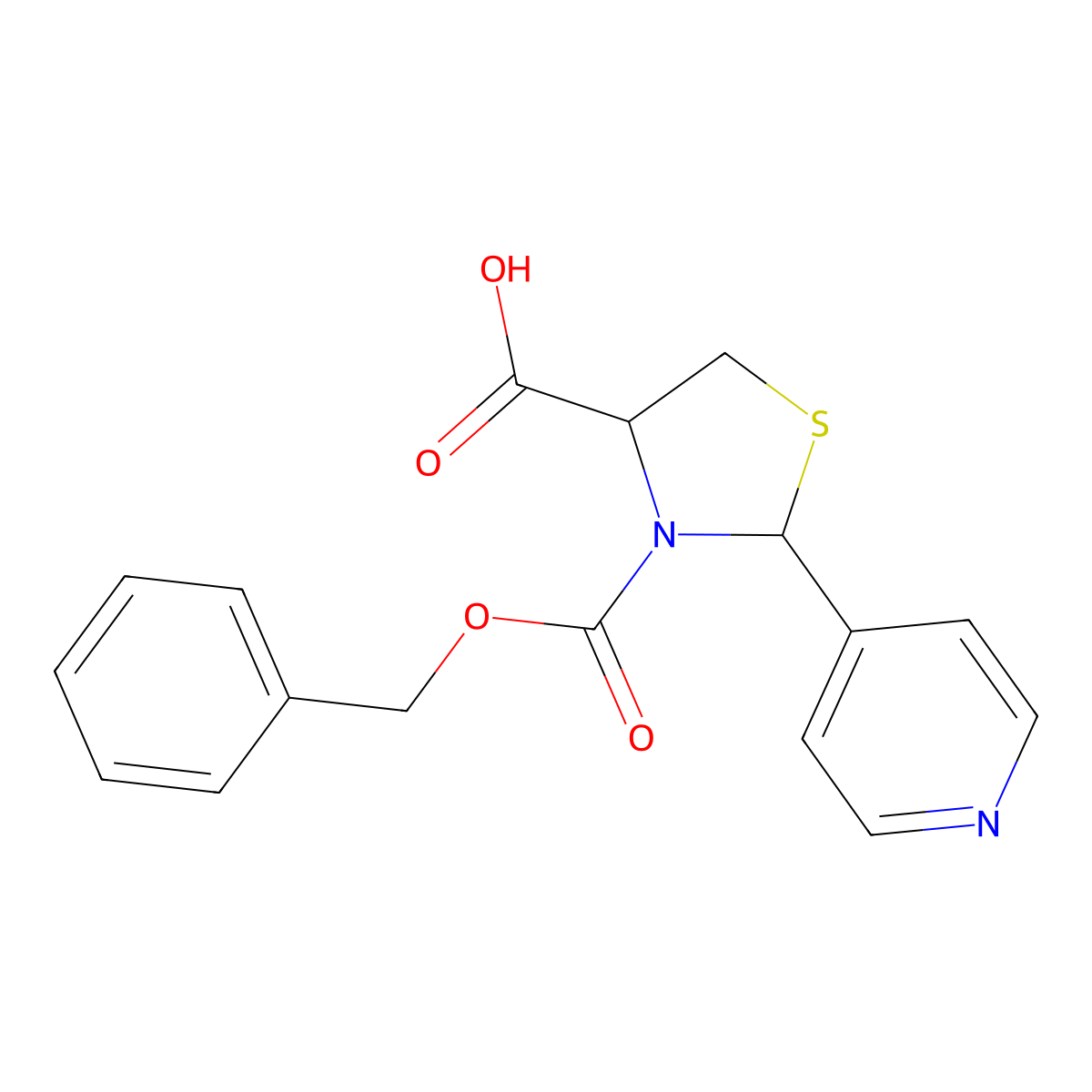 3-[(Benzyloxy)carbonyl]-2-(pyridin-4-yl)-1,3-thiazolidine-4-carboxylic acid molecular structure, CAS 2580183-11-3
