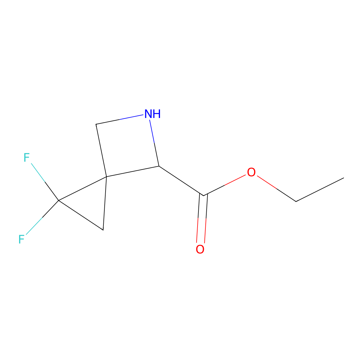 Ethyl 1,1-difluoro-5-azaspiro[2.3]hexane-4-carboxylate molecular structure, CAS 2580183-45-3