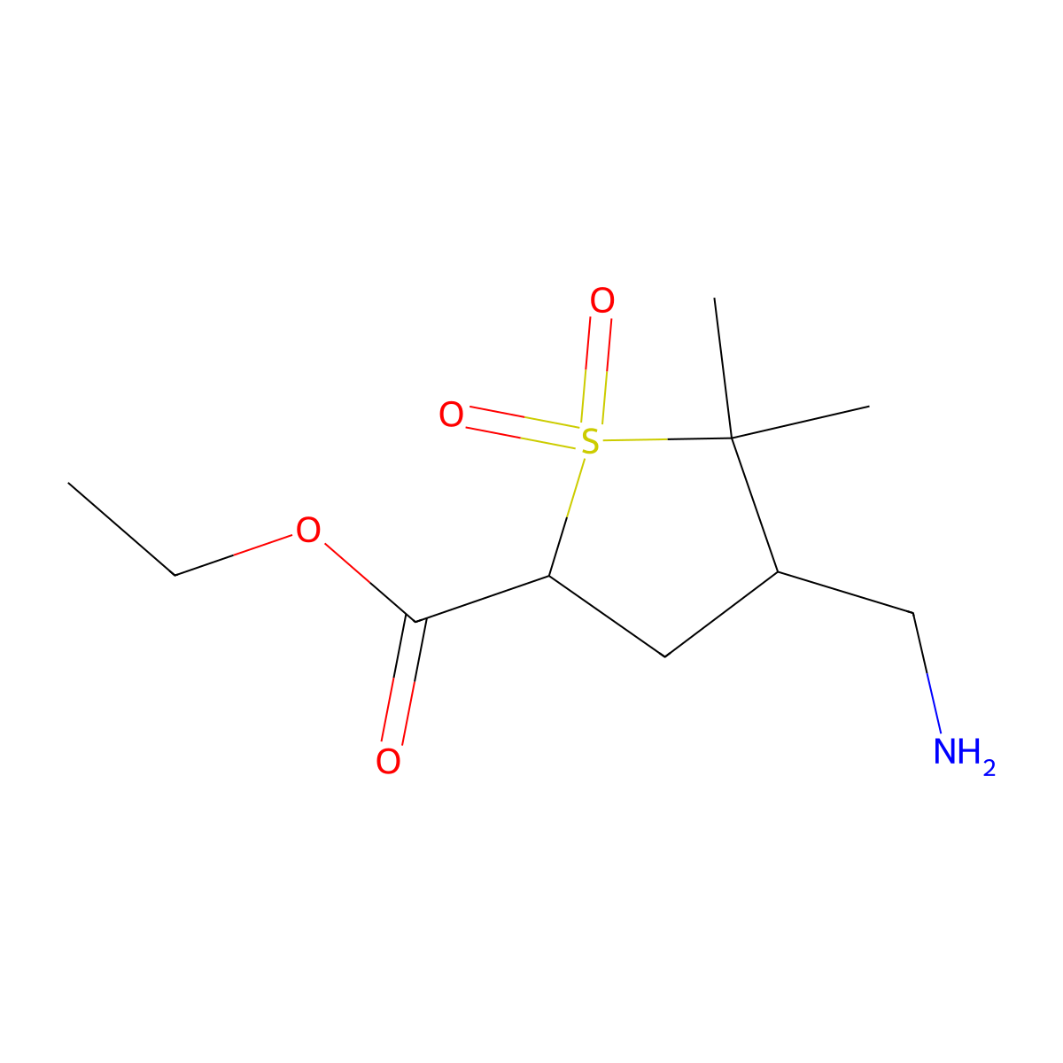 Ethyl 4-(aminomethyl)-5,5-dimethyl-1,1-dioxo-1lambda6-thiolane-2-carboxylate molecular structure, CAS 2580183-46-4
