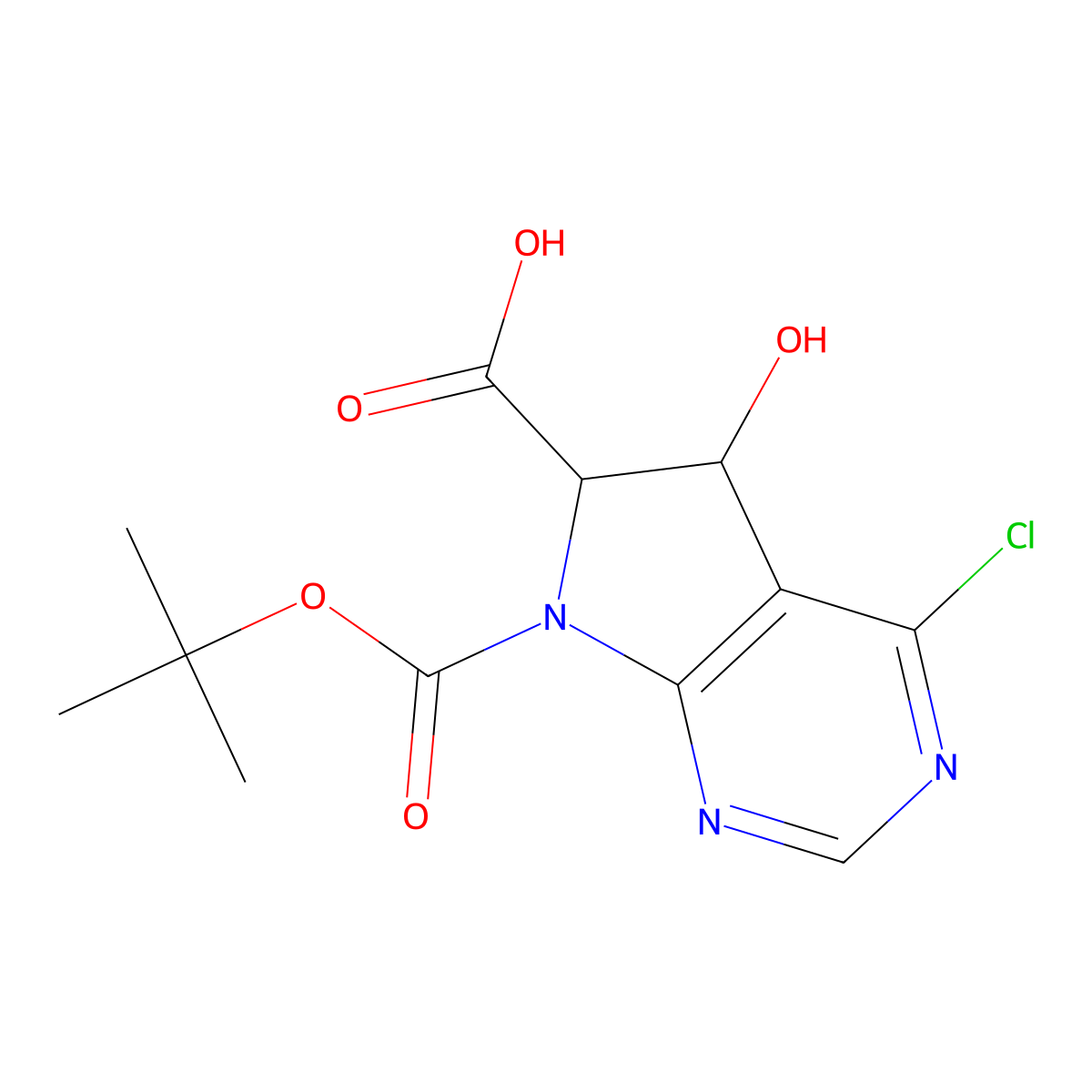 7-[(tert-butoxy)carbonyl]-4-chloro-5-hydroxy-5H,6H,7H-pyrrolo[2,3-d]pyrimidine-6-carboxylic acid molecular structure, CAS 2580183-59-9