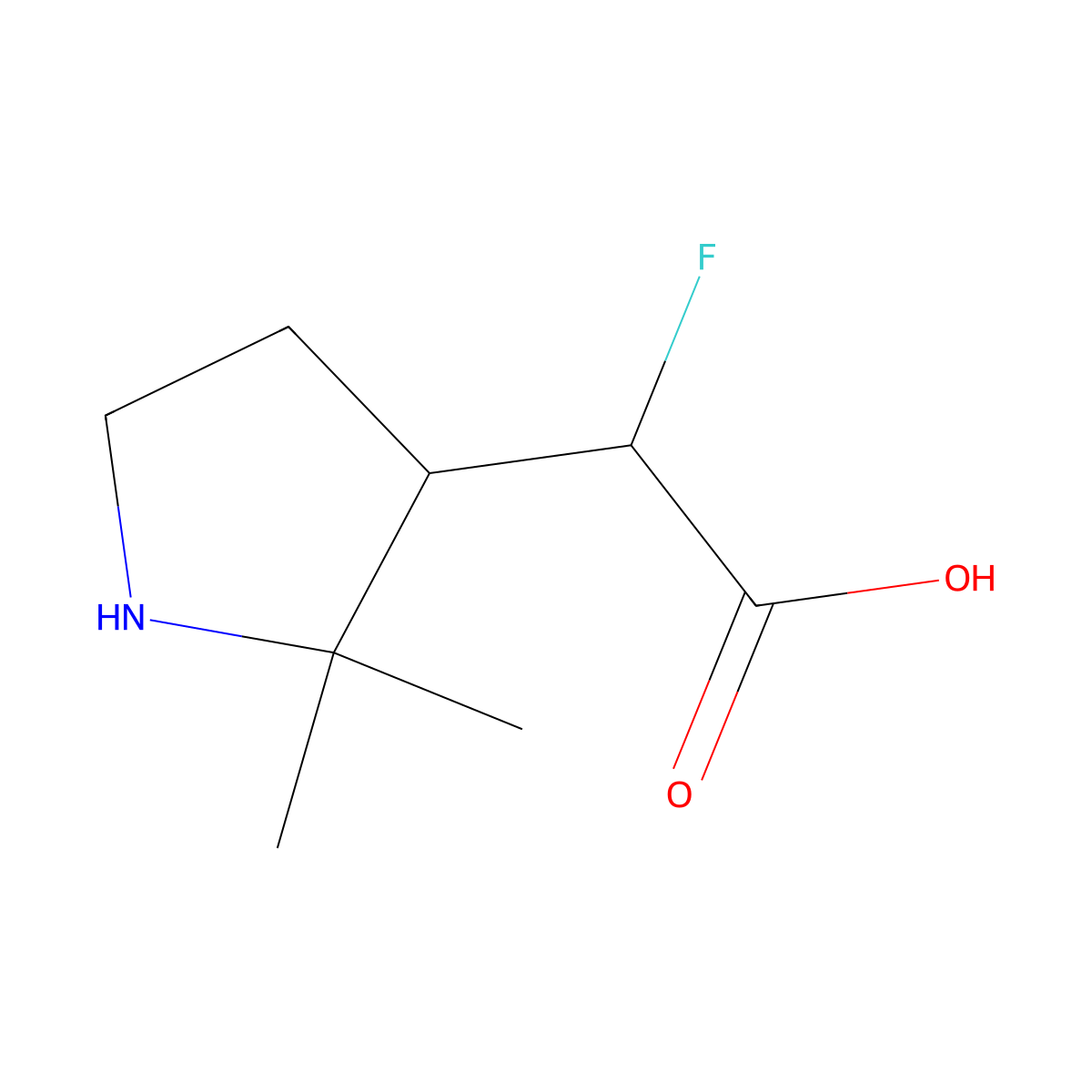 2-(2,2-Dimethylpyrrolidin-3-yl)-2-fluoroacetic acid molecular structure, CAS 2580183-71-5