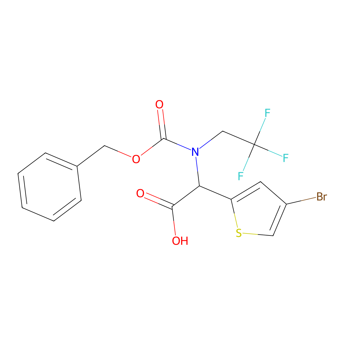 2-{[(Benzyloxy)carbonyl](2,2,2-trifluoroethyl)amino}-2-(4-bromothiophen-2-yl)acetic acid molecular structure, CAS 2580184-15-0