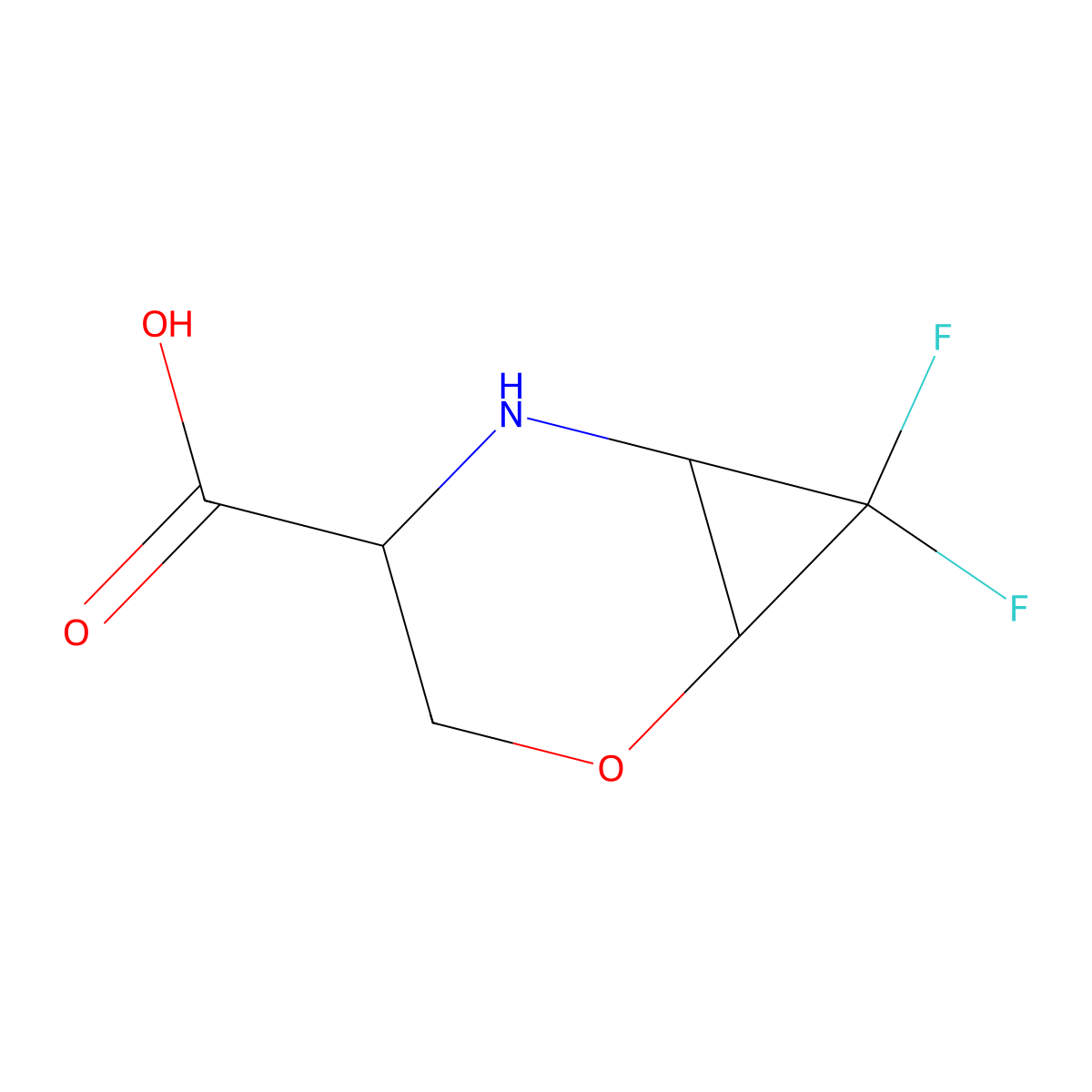 7,7-Difluoro-2-oxa-5-azabicyclo[4.1.0]heptane-4-carboxylic acid molecular structure, CAS 2580184-29-6