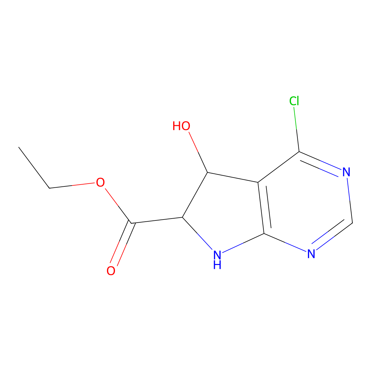 ethyl 4-chloro-5-hydroxy-5H,6H,7H-pyrrolo[2,3-d]pyrimidine-6-carboxylate molecular structure, CAS 2580184-45-6
