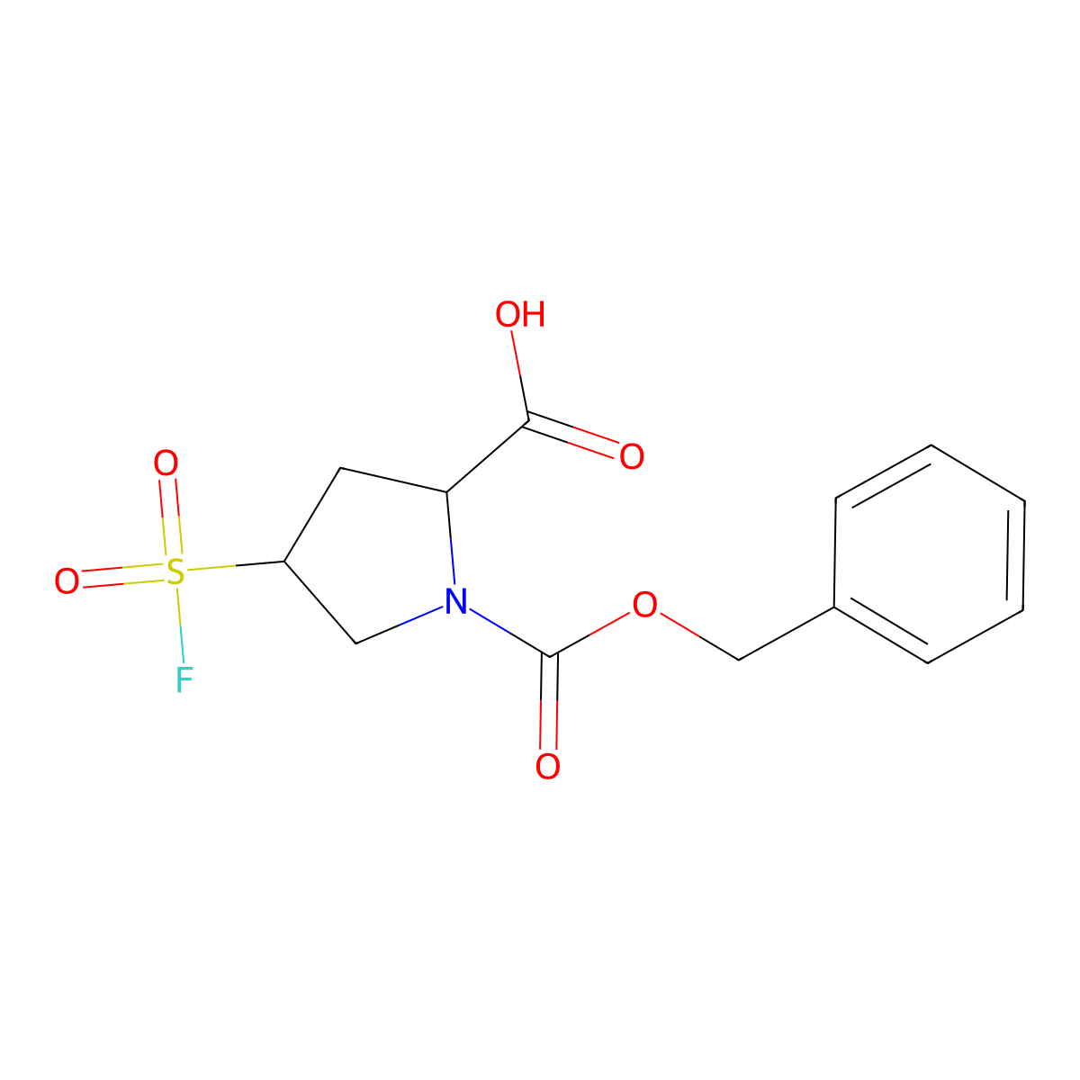 1-[(Benzyloxy)carbonyl]-4-(fluorosulfonyl)pyrrolidine-2-carboxylic acid molecular structure, CAS 2580184-47-8