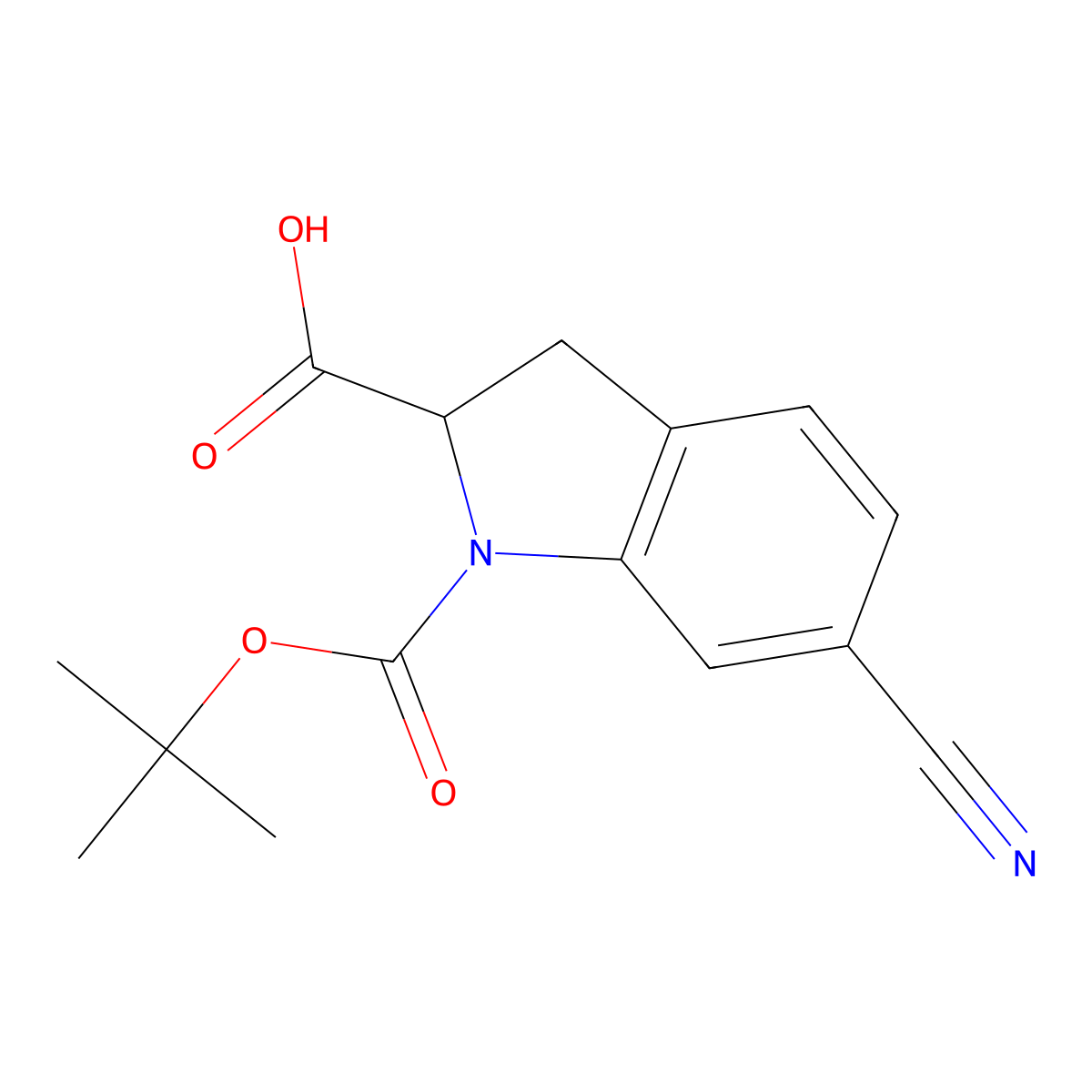 1-[(tert-butoxy)carbonyl]-6-cyano-2,3-dihydro-1H-indole-2-carboxylic acid molecular structure, CAS 2580184-49-0