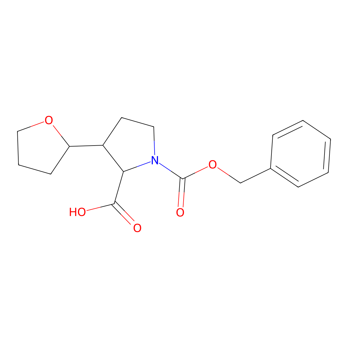 1-[(Benzyloxy)carbonyl]-3-(oxolan-2-yl)pyrrolidine-2-carboxylic acid molecular structure, CAS 2580184-55-8