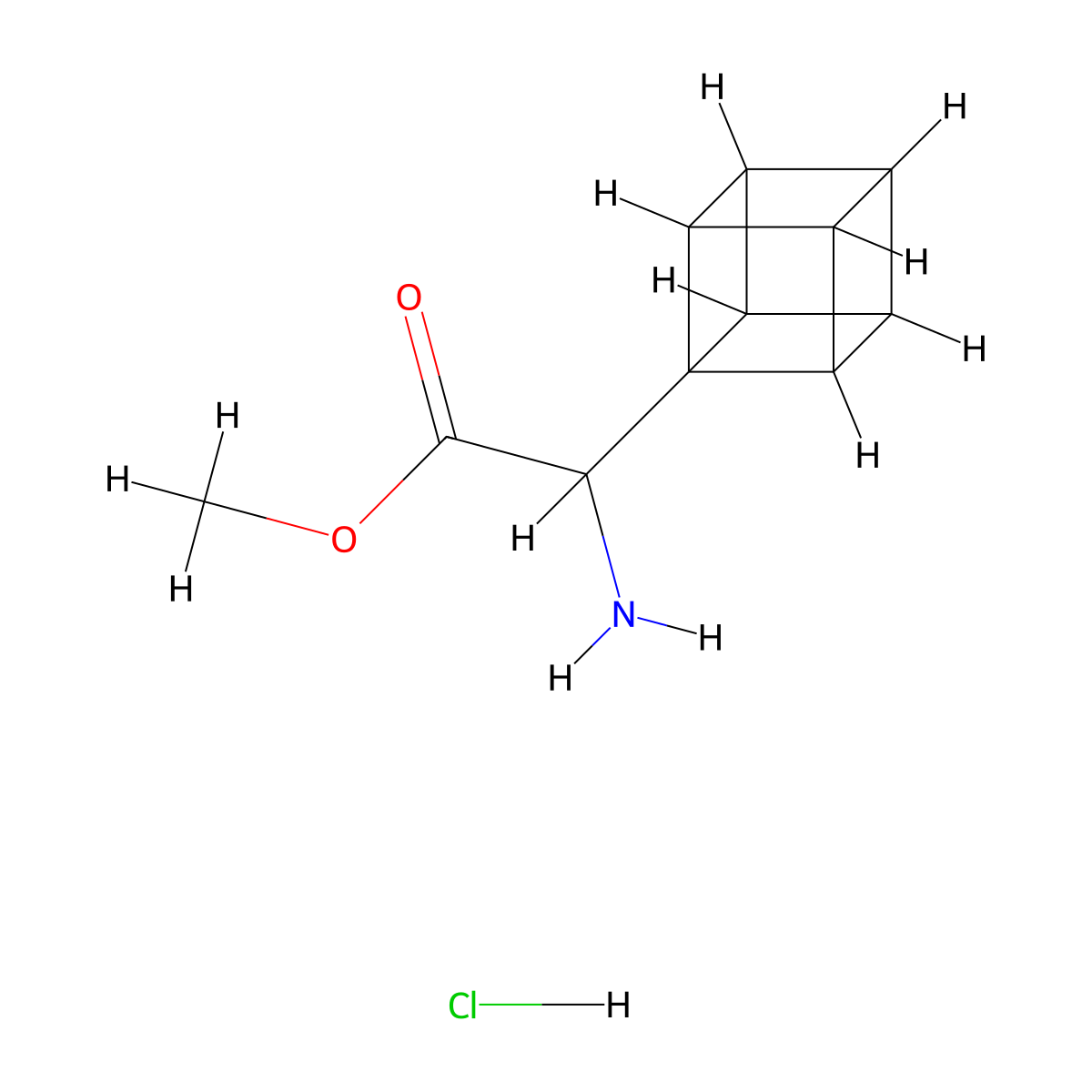 Methyl 2-amino-2-(cuban-1-yl)acetate hydrochloride molecular structure, CAS 2580184-68-3
