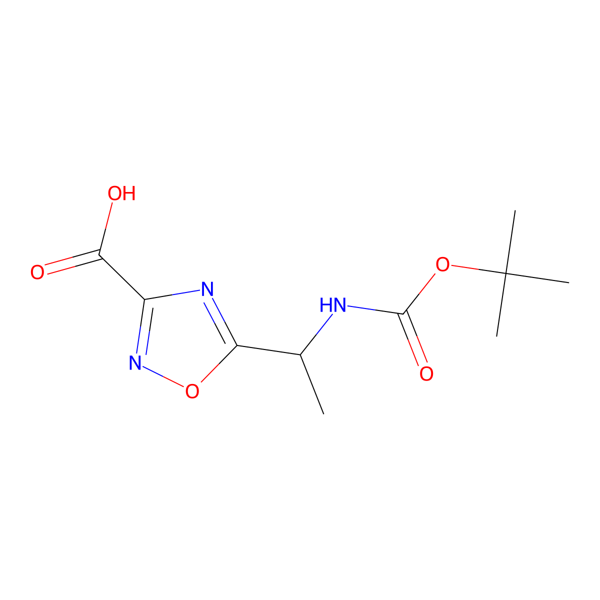 5-(1-{[(Tert-butoxy)carbonyl]amino}ethyl)-1,2,4-oxadiazole-3-carboxylic acid molecular structure, CAS 2580184-69-4