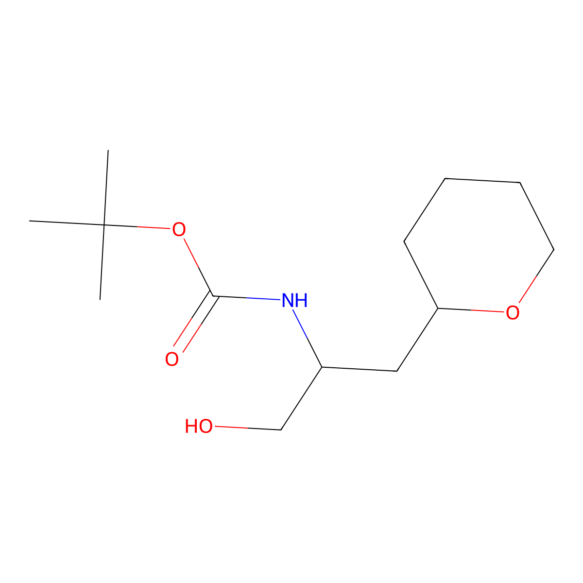 tert-butyl N-[1-hydroxy-3-(oxan-2-yl)propan-2-yl]carbamate molecular structure, CAS 2580184-72-9