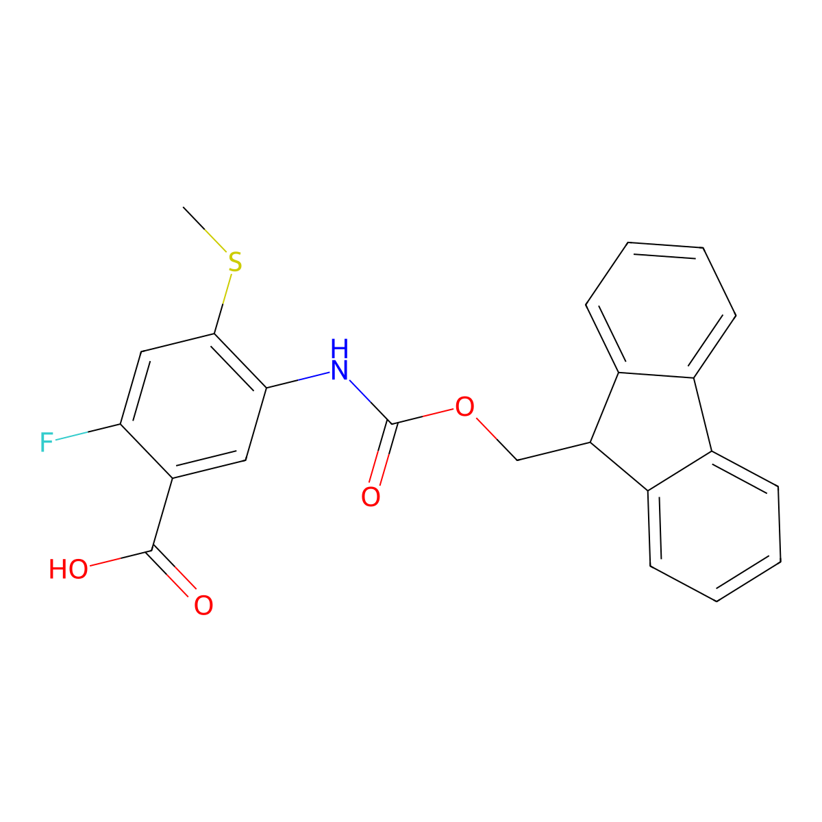 5-({[(9H-fluoren-9-yl)methoxy]carbonyl}amino)-2-fluoro-4-(methylsulfanyl)benzoic acid molecular structure, CAS 2580184-97-8