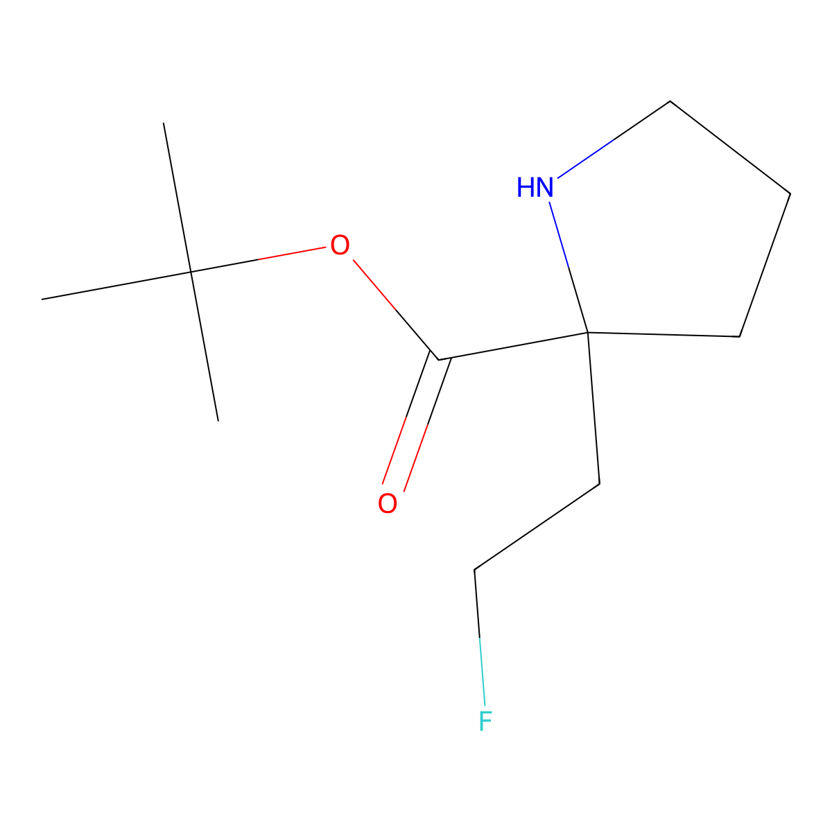 Tert-butyl 2-(2-fluoroethyl)pyrrolidine-2-carboxylate molecular structure, CAS 2580184-99-0