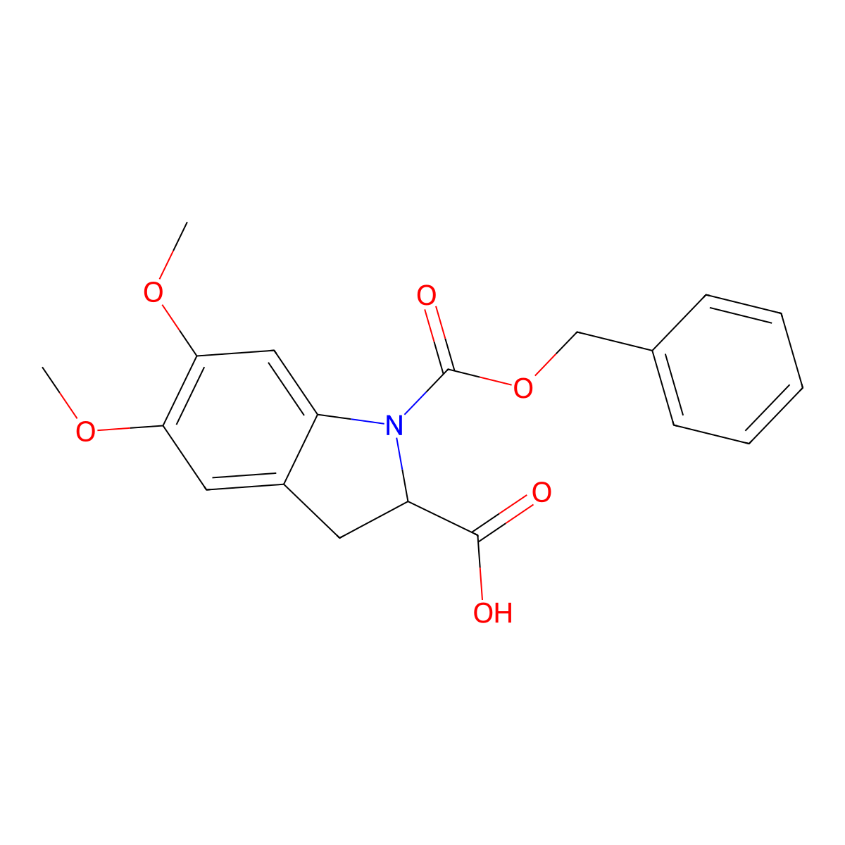 1-[(benzyloxy)carbonyl]-5,6-dimethoxy-2,3-dihydro-1H-indole-2-carboxylic acid molecular structure, CAS 2580185-25-5