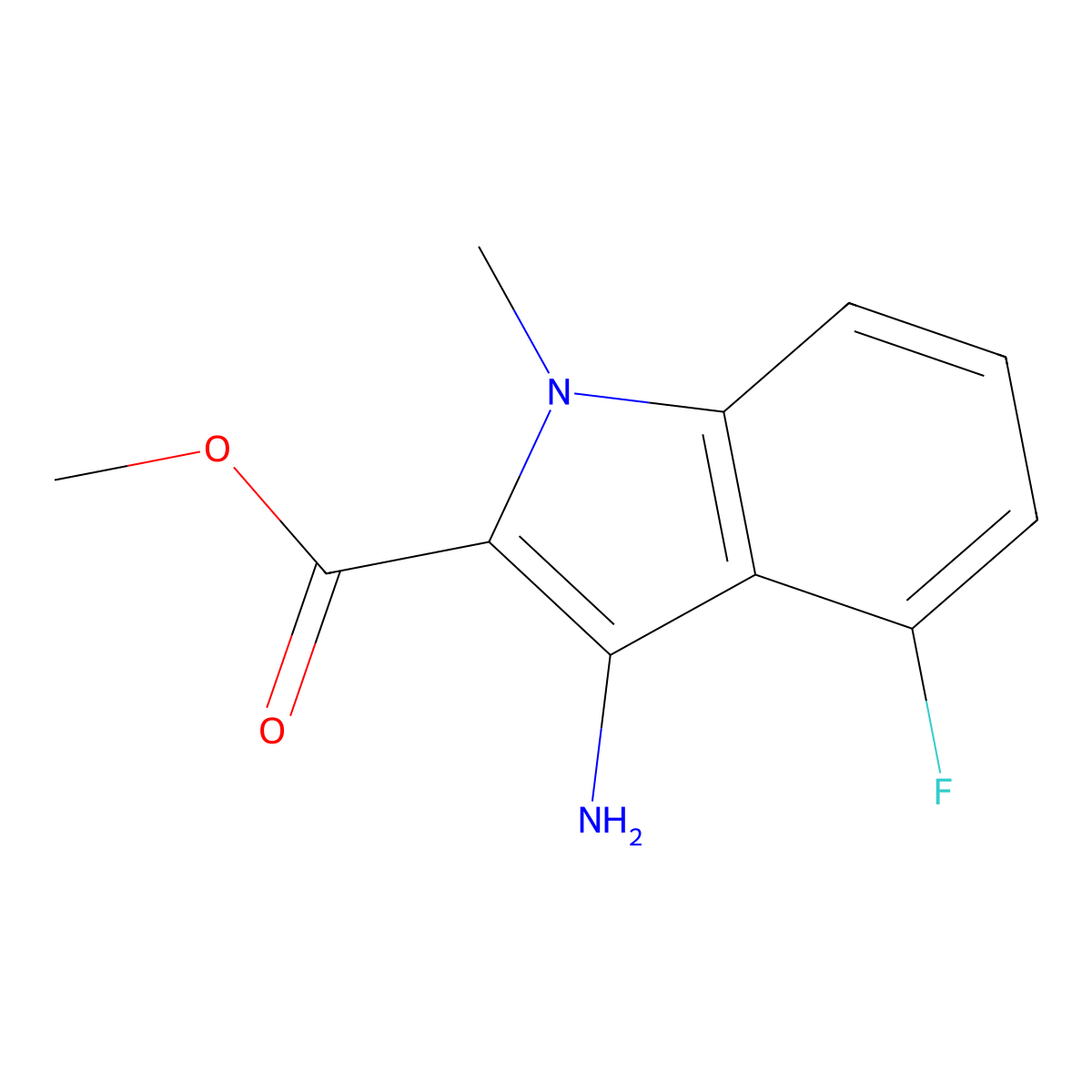 methyl 3-amino-4-fluoro-1-methyl-1H-indole-2-carboxylate molecular structure, CAS 2580185-34-6
