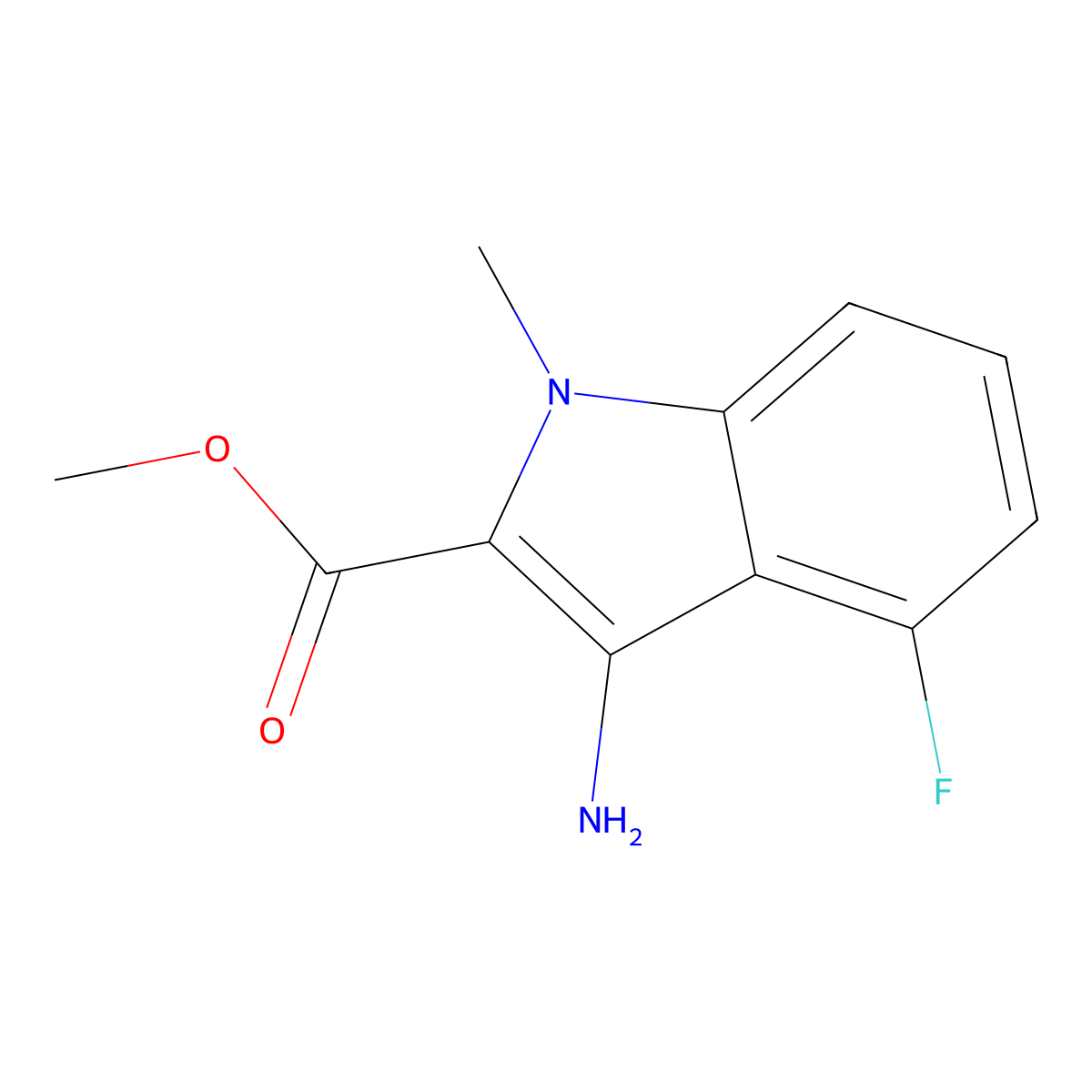 methyl 3-amino-4-fluoro-1-methyl-1H-indole-2-carboxylate molecular structure, CAS 2580185-34-6