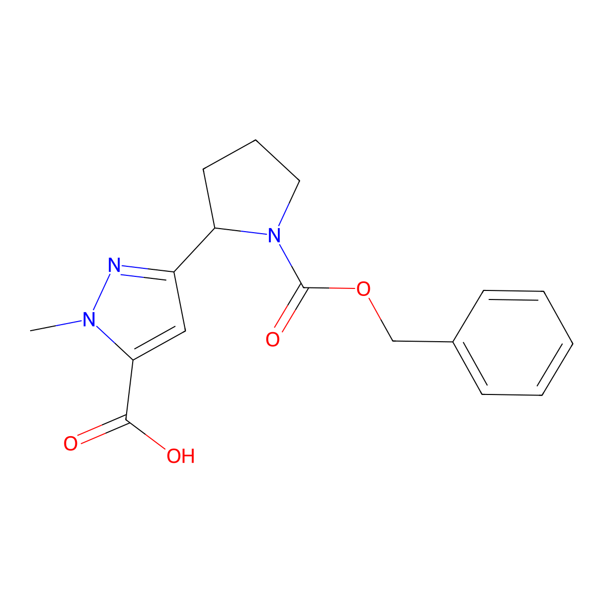 3-{1-[(benzyloxy)carbonyl]pyrrolidin-2-yl}-1-methyl-1H-pyrazole-5-carboxylic acid molecular structure, CAS 2580185-54-0