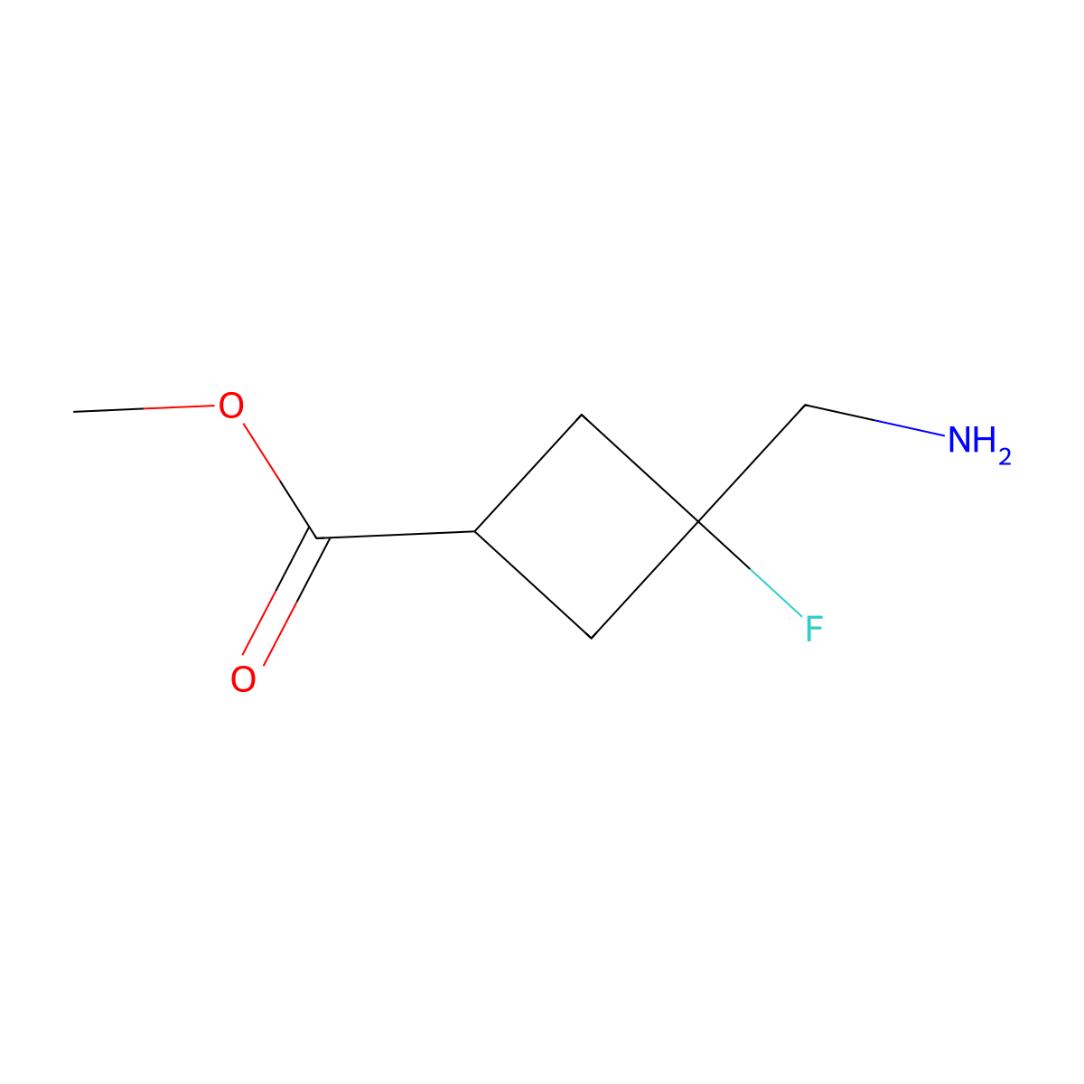 Methyl 3-(aminomethyl)-3-fluorocyclobutane-1-carboxylate molecular structure, CAS 2580185-73-3