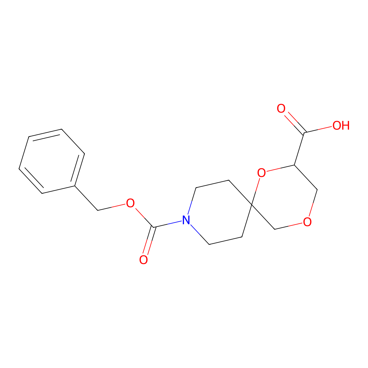 9-[(Benzyloxy)carbonyl]-1,4-dioxa-9-azaspiro[5.5]undecane-2-carboxylic acid molecular structure, CAS 2580185-77-7