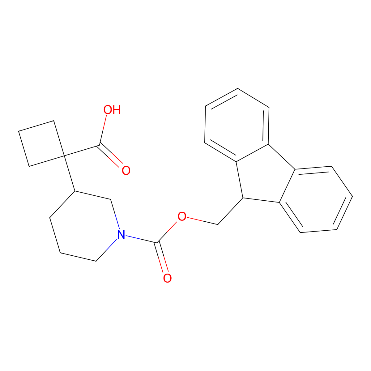 1-(1-{[(9H-fluoren-9-yl)methoxy]carbonyl}piperidin-3-yl)cyclobutane-1-carboxylic acid molecular structure, CAS 2580186-29-2