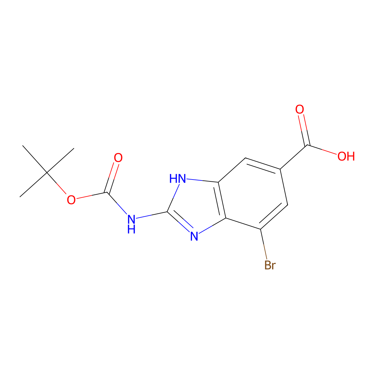 4-bromo-2-{[(tert-butoxy)carbonyl]amino}-1H-1,3-benzodiazole-6-carboxylic acid molecular structure, CAS 2580186-32-7