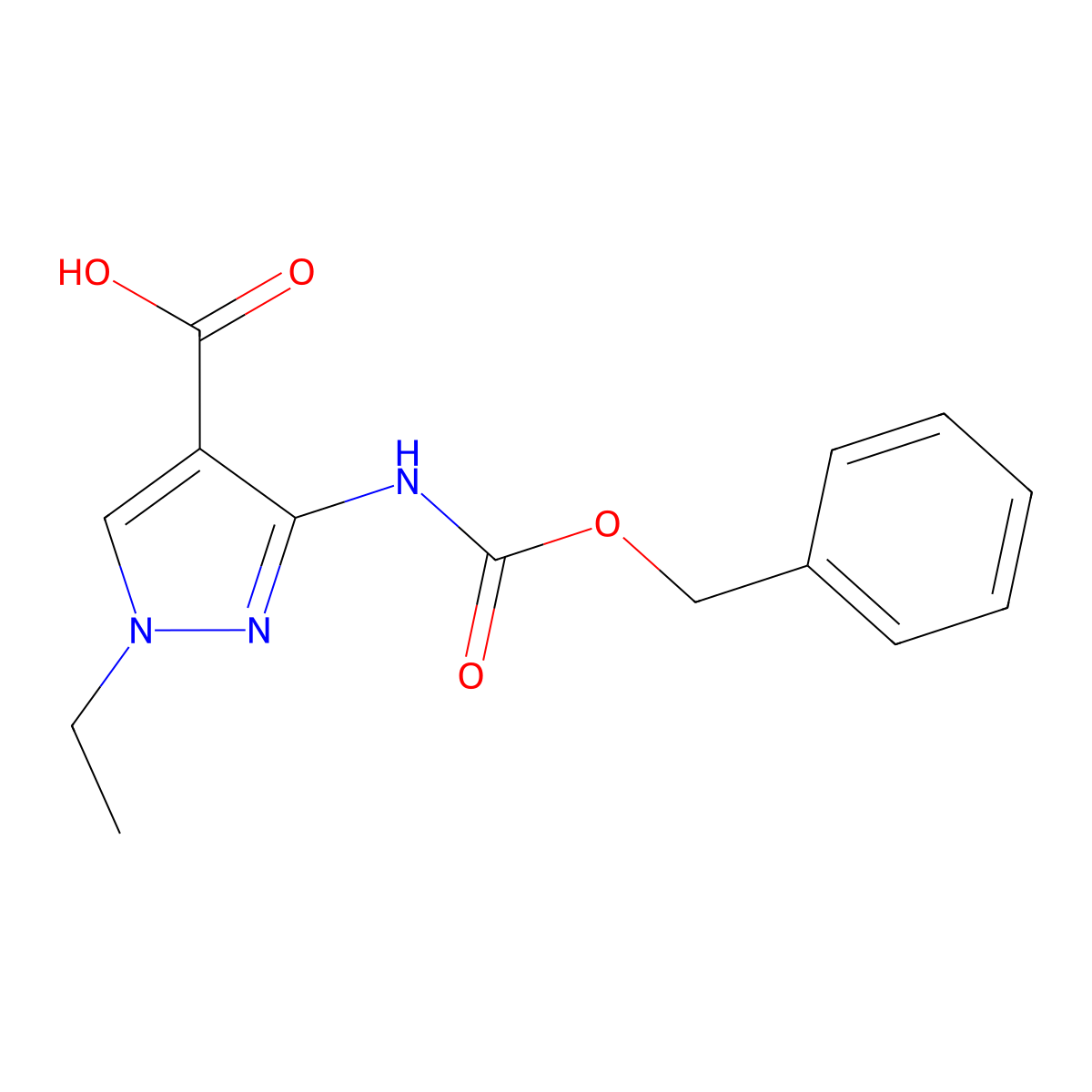 3-{[(benzyloxy)carbonyl]amino}-1-ethyl-1H-pyrazole-4-carboxylic acid molecular structure, CAS 2580186-36-1