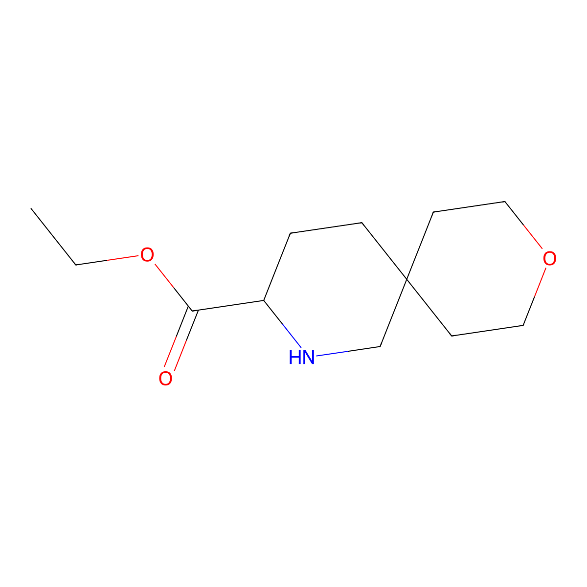 Ethyl 9-oxa-2-azaspiro[5.5]undecane-3-carboxylate molecular structure, CAS 2580186-59-8