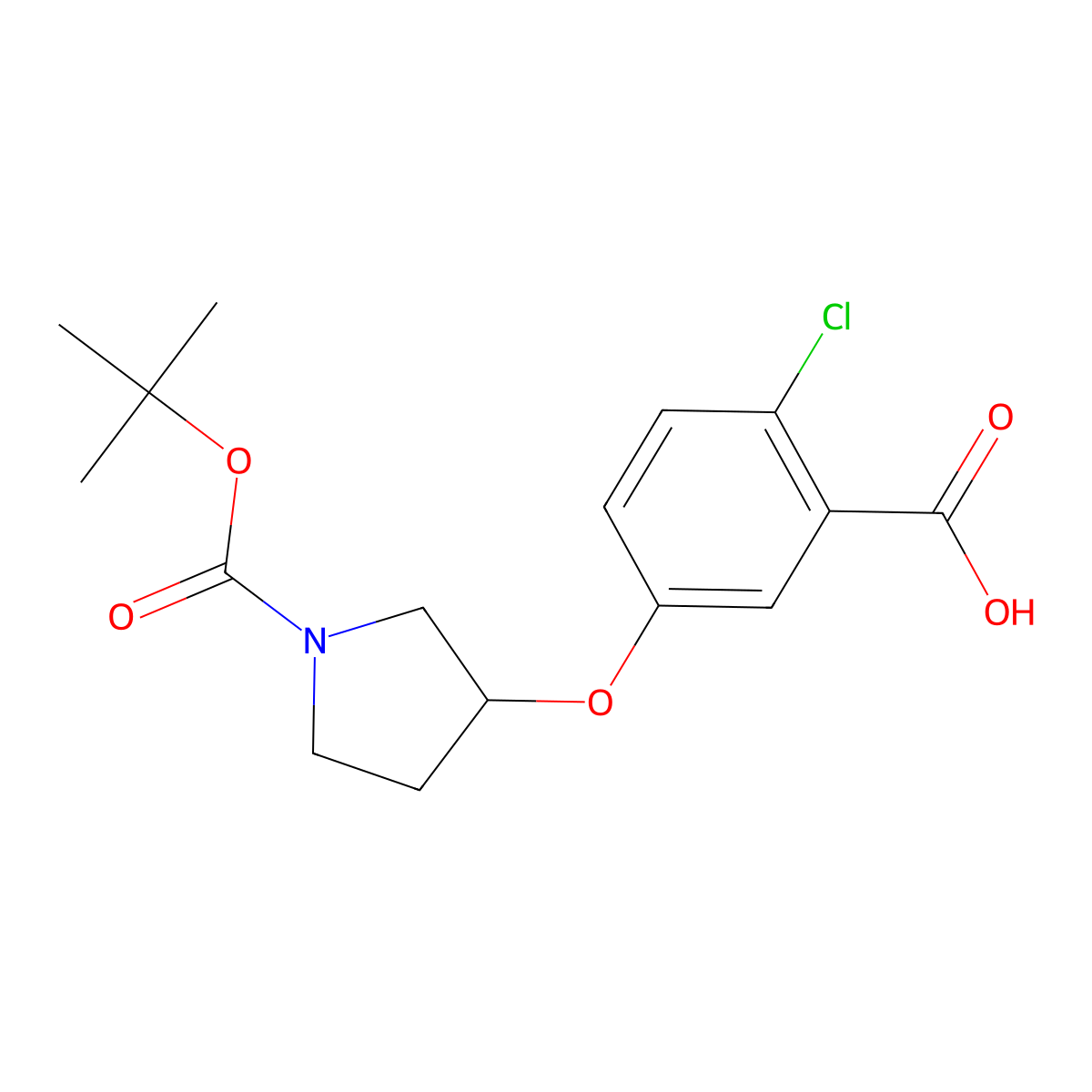 5-({1-[(Tert-butoxy)carbonyl]pyrrolidin-3-yl}oxy)-2-chlorobenzoic acid molecular structure, CAS 2580186-68-9