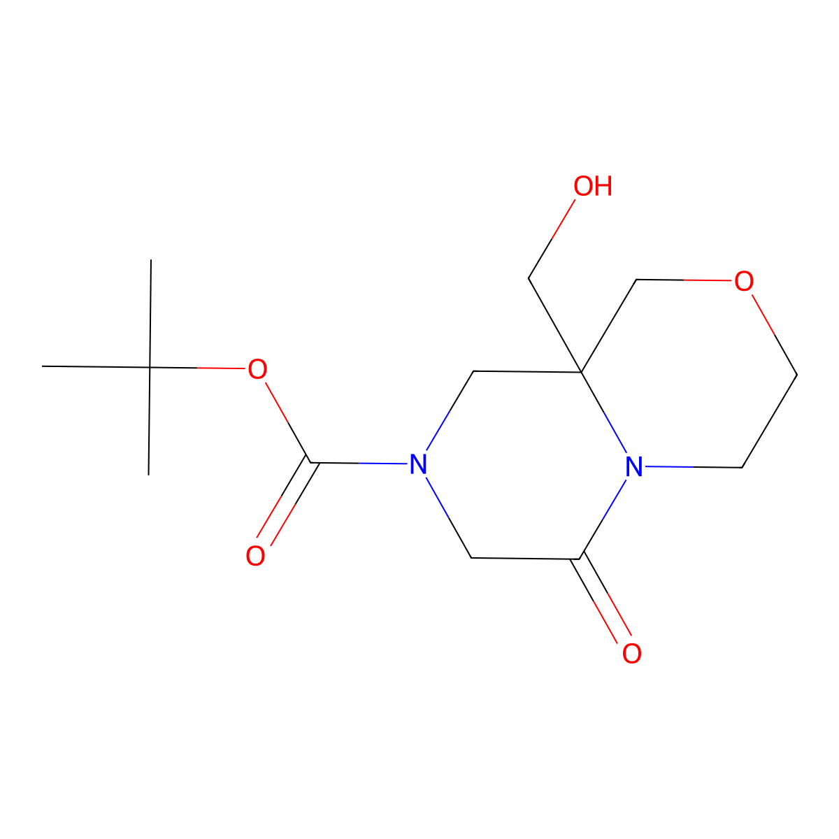 Tert-butyl 9a-(hydroxymethyl)-6-oxo-octahydropyrazino[2,1-c][1,4]oxazine-8-carboxylate molecular structure, CAS 2580186-69-0